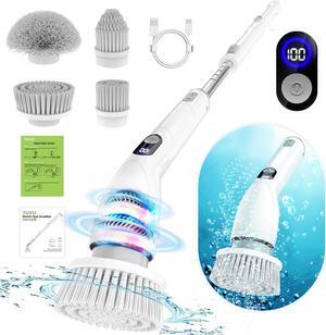 TUYU Electric Spin Scrubber, 2024 Full-Body IPX7 Waterproof Bathroom Scrubbe with Power LCD Display, Adjustable Extension Handle Electric Cleaning Brush for Bathroom, Tub, Tile