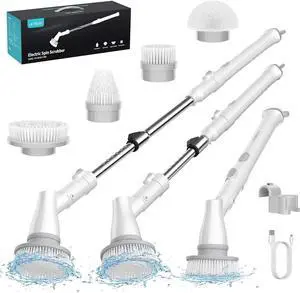 Ultrean Electric Spin Scrubber, Cordless Spin Scrubber with 4 Replaceable Brush Heads Adjustable Extension Handle, 2 Speed Shower Scrubber for Cleaning Bathroom, Tile, Floor, Tub