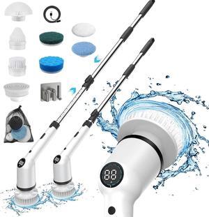 Electric Scrubber for Cleaning, with 8 Cleaning Brush Heads, Electric Spin Scrubber, Baseboard Cleaner Tool with Handle, Tub Cleaner Brush with Long Handle, Shower Cleaning Brush