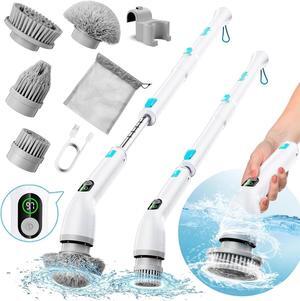 Electric Spin Scrubber, RELEXNOW Shower Scrubber Cordless Cleaning Brush Full-Body IPX7 3 Speeds LCD Display, 4 Replaceable Brush Heads Extension Arm Power Bathtub Scrubber
