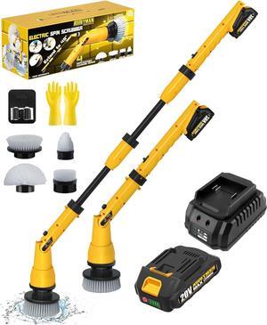 1000RPM Electric Spin Scrubber, 20V Cordless Cleaning Brush with Adjustable Extension Arm, 4 Replaceable Cleaning Heads, Hook and Gloves, 1 Hour Fast Charge, Waterproof - for Bathroom/Tub/Tile/Floor