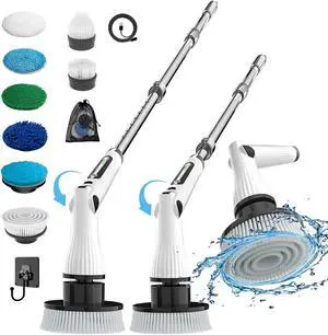 MGLSDeet Electric Spin Scrubber, Rechargeable Cleaning Brush with 8 Replaceable Brush Heads, Cordless Power Scrubber, Electric Scrubber for Cleaning Bathroom, Bathtub, Shower, Tile