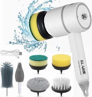 Blarie Power Spin Scrubber, Spin Brush for Cleaning Set, Electric Dishgun, Dish Blaster Cordless, 6 Heads, Rechargeable, 3 Rotating Speeds, Portable, Kitchen, Shower, Floor, Bathroom Cleaning Brush