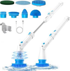 Electric Spin Scrubber, Cordless Cleaning Brush with 7 Replaceable Brush Heads, 2 Adjustable Angle & Extension Handle for Hard-to-Reach Area, 400RPM Power Shower Scrubber for Bathroom/Tile/Window/Tub