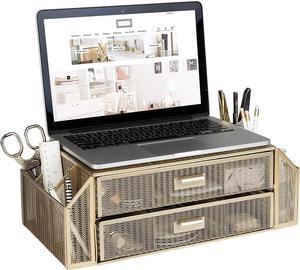 BLU MONACO Gold Monitor Stand with Drawer  Computer Monitor Riser with Storage  Laptop Stand for Desk with Storage - Laptop Organizer - Desk Organizer with Drawers