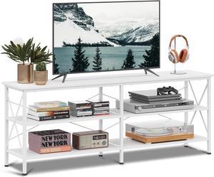 WLIVE TV Stand for 65 70 inch TV, Entertainment Center with Storage, Industrial TV Console for Living Room, Long 63" TV Cabinet with Metal Frame, White