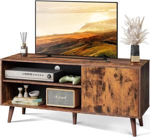 WLIVE TV Stand for 55 Inch TVs, Entertainment Center with Storage Cabinet, Mid-Century TV Stands for Living Room and Bedroom, 50" TV Console, Brown