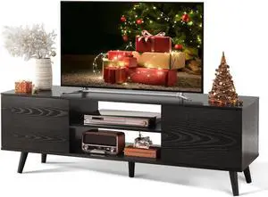 WLIVE TV Stand for 55 60 inch TV, Entertainment Center with Storage Cabinets, Rustic TV Console for Living Room Decor, Black