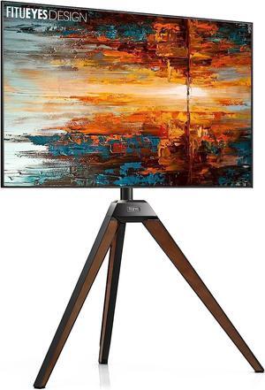 FITUEYES Design Corner TV Stand for 37 43 50 55 65 Inch TV, Tripod TV Stand Modern Easel TV Floor Stand for LED LCD Screens with Concealed Storage Wood Iron TV Furniture, Picasso Series
