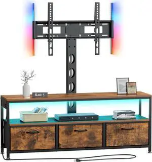 JUSTOGO TV Stand with Mount and Power Outlet, TV Stand with Drawers Storage for Living Room Bedroom, LED Entertainment Center for 45/55/60/65/70 inch TVs, Height Adjustable Media Console, Rustic