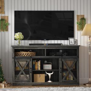 TOLEAD Farmhouse TV Stand for 65 inch TV Farmhouse Entertainment Center with Sliding Barn Doors Console Storage Cabinet for Living Room, Bedroom Grey
