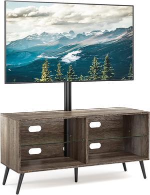 Rfiver Swivel Wood TV Stand with Mount for 32-70 Inch Flat Screen TVs, Entertainment Center with 4-Shelf Storage Cabinet for Media Console, Universal Floor TV Stand Cabinet for Home, Rustic Oak