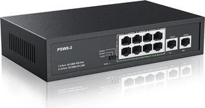 Real HD 10 Port PoE Switch, 8 Ports PoE+ 2 Uplink Unmanaged 100Mbps PoE Switch, High Total Power Budget 120W, 803.af/at Compliant, Work with IP Cameras VOIP Phones