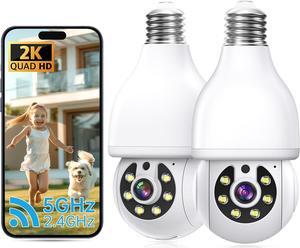 2K Light Bulb Security Camera 5G&2.4G WiFi Security Cameras Wireless Outdoor Indoor,360° Bulb Cameras for Home Security Outside Indoor,Motion Detection and Alarm,Two-Way Talk,Color Night Vision(2 PACK