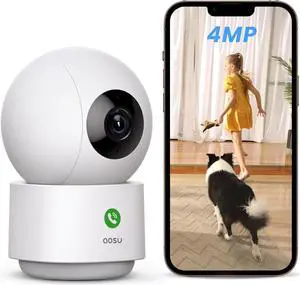 AOSU 4MP Security Camera Indoor, 2.5K Baby Monitor Pet Camera 360° for Home Security, WiFi Camera with 5/2.4 GHz Wi-Fi, One-Touch Call, Smart Motion Tracking, IR Night Vision, Compatible with Alexa