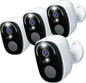 Rraycom 4Pack Security Cameras Wireless Outdoor, 2K Battery Powered WiFi Security Indoor Camera with Spotlight & Siren Alarm, 2-Way Audio, Color Night Vision, AI Detection for Home Security