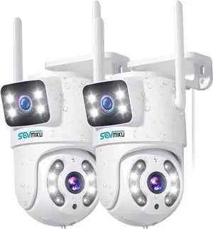 Gadpiparty SOVMIKU 2WS318Dual Lens LinkagePlug-in Cable 6MP Pan/Tilt Security Camera Outdoor, WiFi Camera, Auto Tracking, Human Detection, Light Alarm Floodlight, Color Night Vision, 2.4G WiFi, 2