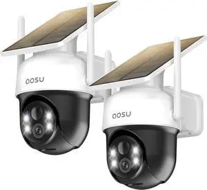 AOSU Solar Camera Outdoor Wireless - 100% Wire-Free Outdoor Security Camera Wireless with Fixed Solar Panel,360° Panoramic View, Human Auto Tracking, 2K Color Night Vision