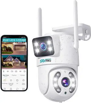 SOVMIKU Dual Lens Linkage 6MP PTZ Security Camera Outdoor,Wireless Camera,360° View,Auto Tracking,Human Detection,Light Alarm,Color Night Vision,2.4G WiFi,24/7 Record,Two-Way Audio