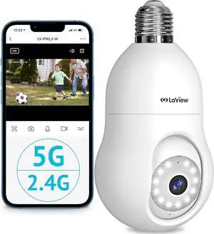 LaView 4MP Bulb Security Camera 5G& 2.4GHz WiFi, 360°2K Security Cameras Wireless Outdoor Indoor Full Color Day and Night, Motion Detection, Audible Alarm, Easy Installation, Compatible with Alexa
