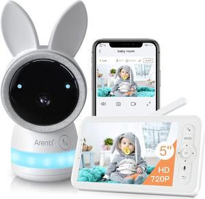 Video Baby Monitor, Audio Monitor with 2K Ultra HD WiFi Camera,5" Color Display,Night Vision,Lullabies,Cry Detection,Motion Detection,Temp & Humidity Sensor,Two Way Talk,App Control