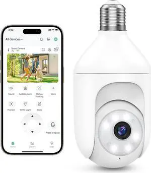 2K Bulb Security Cameras Wireless Outdoor Indoor, 2.4GHz WiFi Cameras for Home Security with Spotlight, Color Night Vision, Motion Detection, 2-Way Audio, Audible Alarm, IP65 Waterproof 2K Bulb Security Cameras Wireless Outdoor Indoor, 2.4GHz WiFi Cameras for Home Security with Spotlight, Color Night Vision, Motion Detection, 2-Way Audio, Audible Alarm, IP65 Waterproof
