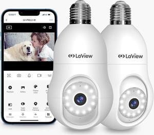 LaView 4MP Bulb Security Camera 2.4GHz,360° 2K Security Cameras Wireless Outdoor Indoor Full Color Day and Night, Motion Detection, Audible Alarm, Easy Installation, Compatible with Alexa (2 Pack)