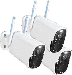 3PC Security Cameras Wireless Outdoor, 2K Battery Powered Security Camera for Home, WiFi Camera Surveillance Indoor System with Color Night Vision, IP66, 2-Way Audio, AI Motion Detection, Works/Alexa