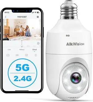 2K Light Bulb Security Camera - 5G&2.4GHz Dual Bands 360° Motion Detection Cameras for Home Security, Full-Color Night Vision, Auto Tracking, Siren Alarm, 24/7 Recording