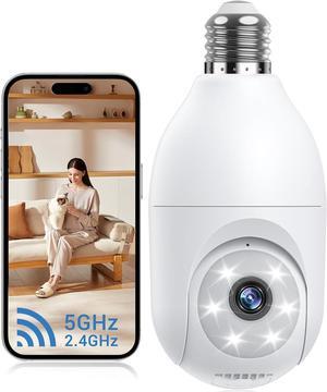 Light Bulb Security Camera Wireless Outdoor Indoor, 5G&2.4G WiFi Security Cameras with Patrol Function, AI Human Detection, Motion Tracking, Two-Way Talk, Color Night Vision, Alarm, 24/7 Recording