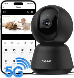 Hugolog 3K 5MP Indoor Pan/Tilt Security Camera with Auto-Focus,2.4 GHZ/5 GHZ,Ideal for Baby Monitor/Pet Camera,Starlight Color Night Vision,Human/Pet AI,Two-Way Audio,US Cloud,Compatible with Alexa