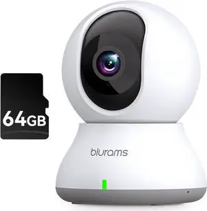 blurams Security Camera 2K, Baby Monitor Dog Camera 360-degree for Home Security (White + 64GB TF Card)
