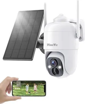 Solar Security Camera Wireless Outdoor, 360° View Outdoor Cameras for Home Security with AI Motion Detection, 2K Color Night Vision, Two-Way Talk, IP66 Weatherproof, SD/Cloud Storage