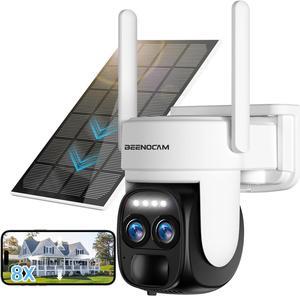 [ 8X Zoom ] 4K 5Dbi Security Cameras Wireless Outdoor, Battery Powered Solar Security Camera Outdoor 360° PTZ WiFi Camera with Spotlight Siren, Motion Detection, Color Night Vision,2-Way Audio