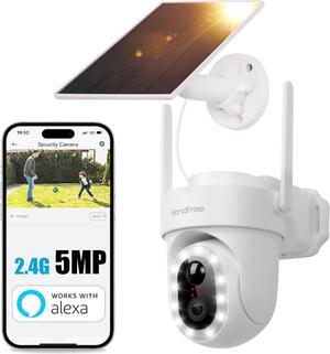 BondFree 5MP 4K Solar Camera Wireless Outdoor, Battery Powered Security Camera with 14 Spotlight 400Lm Color Night Vision IP66 Waterproof 360° Surveillance 2.4G WiFi Camera 2-Way Talk Works with Alexa