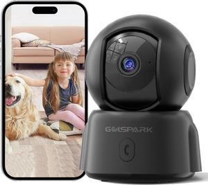 GOLSPARK Camera for Home Security, 2K Indoor Security Camera, 2.4GHz WiFi 360 Pet Camera with Night Vision Phone App Motion Tracking Detection Two-Way Audio Sleep Mode SD Card Cloud Storage, Black