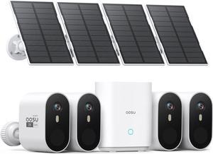 Solar Security Cameras Wireless Outdoor, 2K QHD Home Security System, 4 Cameras Kit with 166° Ultra-Wide View, Forever Power, Spotlight Camera, 32G Local Storage, No Monthly Fee