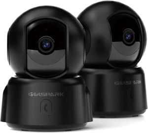 GOLSPARK 2K Camera for Home Security, Dog Camera, Night Vision Camera 2.4GHz WiFi Camera for Room with Phone App Motion Tracking Detection Two-Way Audio Sleep Mode SD Card Cloud Storage, Black 2 Pack