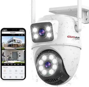Security Cameras Wireless Outdoor Dual Lens Linkage,6MP WiFi PTZ Surveillance Camera,360°View,Human Detection,Auto Tracking,Light Alarm,Night Vision,Two-Way Audio