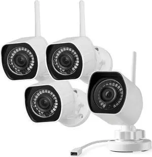 Zmodo 1080p Full HD Outdoor Wireless Security Camera System, 4 Pack Smart Home Indoor Outdoor WiFi IP Cameras with Night Vision, Plug-In, Compatible with Alexa
