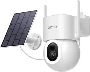 AOSU Security Cameras Wireless Outdoor, 3K/5MP Solar Powered Cameras for Home Security, 360° Pan/Tilt Surveillance, Color Night Vision, 2.4G WiFi Camera, Auto Tracking, AI Human/Vehicle/Pet Detection