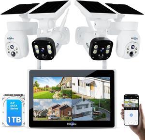 [1TB HDD,4MP Spotlight] Hiseeu Solar Home Security Camera System,PTZ Dome + Bullet Solar Security Cameras Wireless Outdoor,10CH 10 Inch LCD 4K NVR,Smart Human Detection,2-Way Audio,Motion Record
