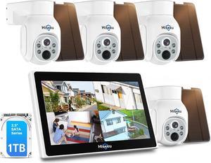 Wireless Security Camera System, 4PCS 5MP Outdoor Camera with 10in LCD 1T HDD, 2-Way Audio, PTZ, Color Night Vision, Motion Alert, IP66 Waterproof, Auto Tracking, 2.4G WiFi, No Monthly Fee
