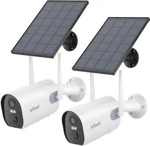 ieGeek Solar Security Cameras Wireless Outdoor 2 Pack, Battery Powered WiFi Home Surveillance Cam with Smart Siren & Spotlight, Motion Sensor Camera System 2K, 2 Way Audio/IP65 Waterproof