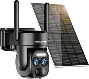 4K Dual Lens Solar Security Cameras Wireless Outdoor, 2.4G/5Ghz WiFi 6 Security Camera, 355° Pan/Tilt Home Security Camera with 8MP Color Night Vision, PIR Motion Detection, Auto Tracking, Alexa