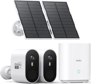 Solar Security Cameras Wireless Outdoor, No Subscription, 32GB Local Storage on Homebase, 2K, 166° View, Spotlight, Support 2.4&5G WiFi Router and Alexa & Google Assistant