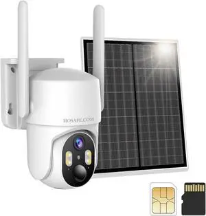 4G LTE Cellular Security Camera Wireless Outdoor with Solar Panel, 360 Battery Surveillance Camera No WiFi Needed, 4G Sim Card, Color Night Vision, 2-Way Talk, PIR Motion Detection, Cloud Storage