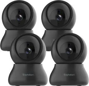 Septekon Security Cameras Indoor, 2K Wired Cameras for Home Security with Night Vision, 2-Way Audio, Motion Detection, Compatible with Alexa (4 Pack)