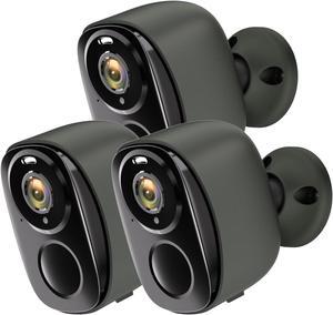 3pc Security Cameras Wireless Outdoor, 2K Battery Powered Camera, Surveillance Indoor Home Camera with Color Night Vision, Spotlight Siren Alarm, AI Detection, Cloud/SD, 2-Way Audio,IP65, Works Alexa