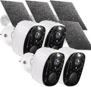 Rraycom 4pc Solar Security Cameras Wireless Outdoor, 2K Battery Powered Security Cameras, WiFi Security Cameras for Home Outside, Color Night Vision, AI Motion Detection, 2-Way Audio, IP65, SD/Cloud